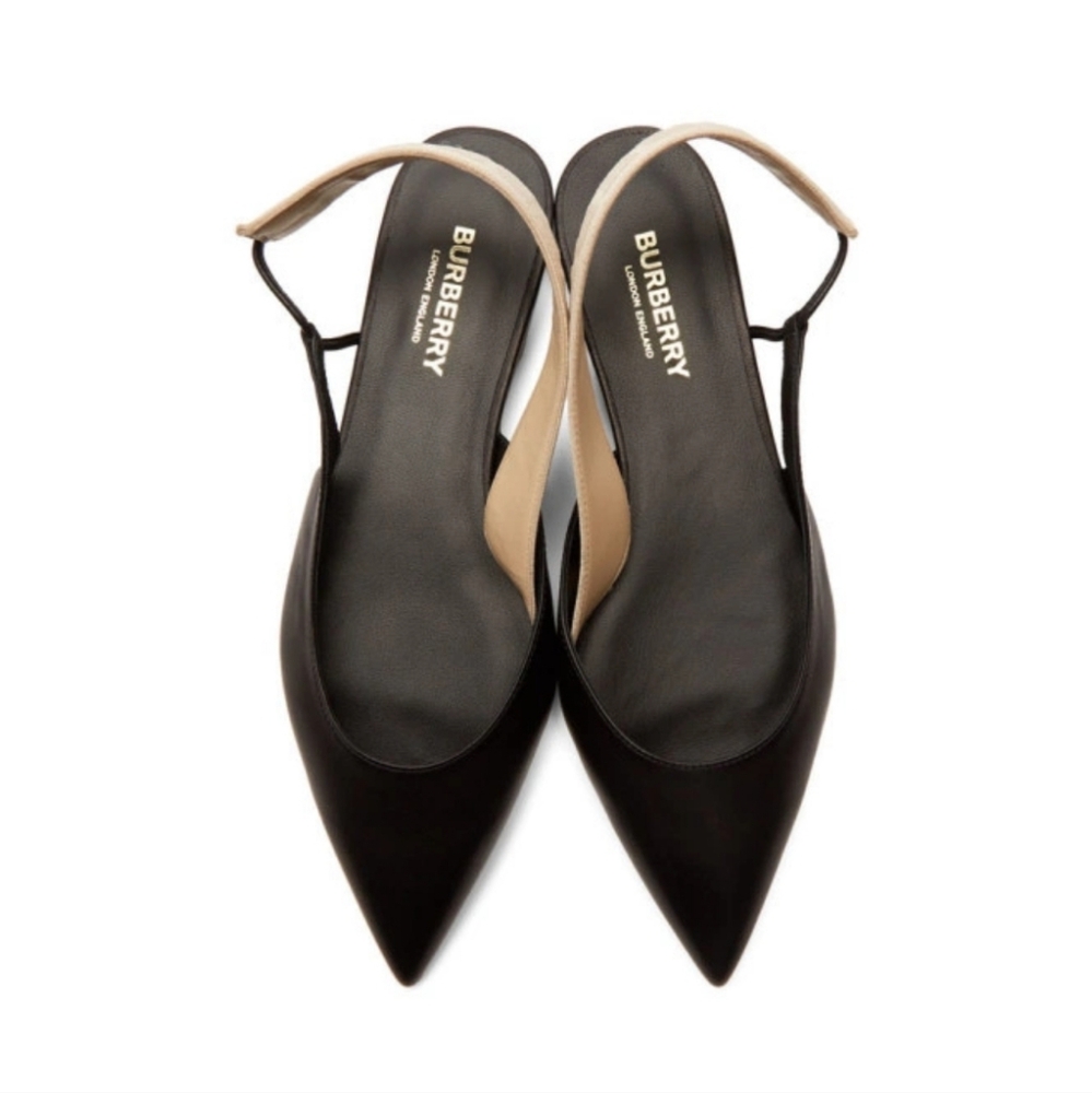 NWOT Authentic Burberry Leather Black Slingback Flats